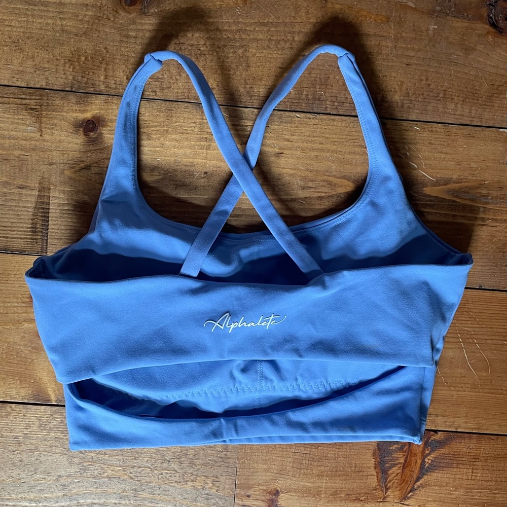 Light Blue Alphalete Crop Top / Sports Bra Size M / Cross & Open Back Detailing